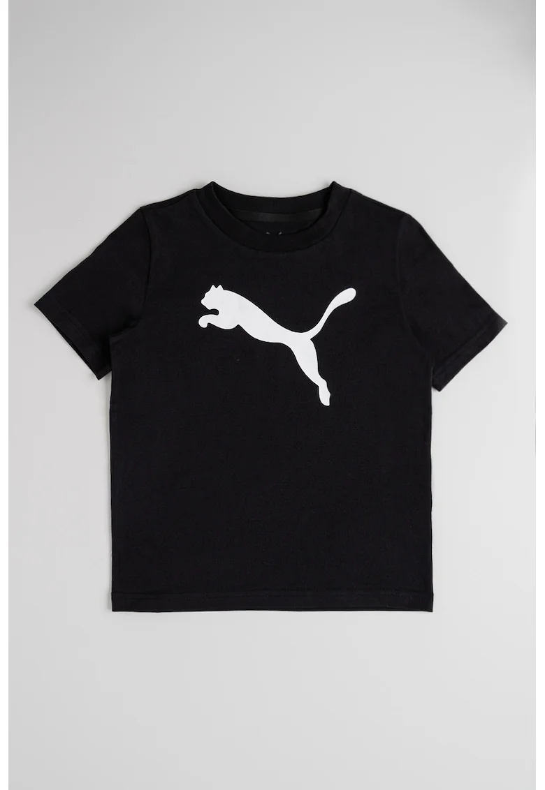 Tricou cu decolteu la baza gatului si logo, Alb/Negru