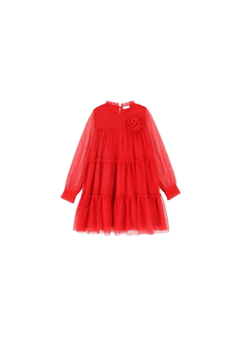 Rochie fetite, din tul,  rosu