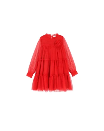 Rochie fetite, din tul,  rosu