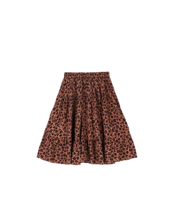 Fusta  pentru fete, model floral, elastic in talie, maro/negru