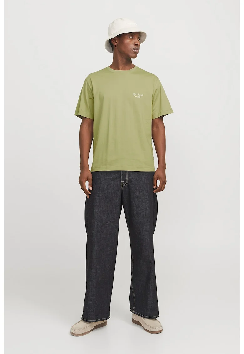 Tricou de bumbac cu model grafic pe partea din spate, Portocaliu/Verde sparanghel