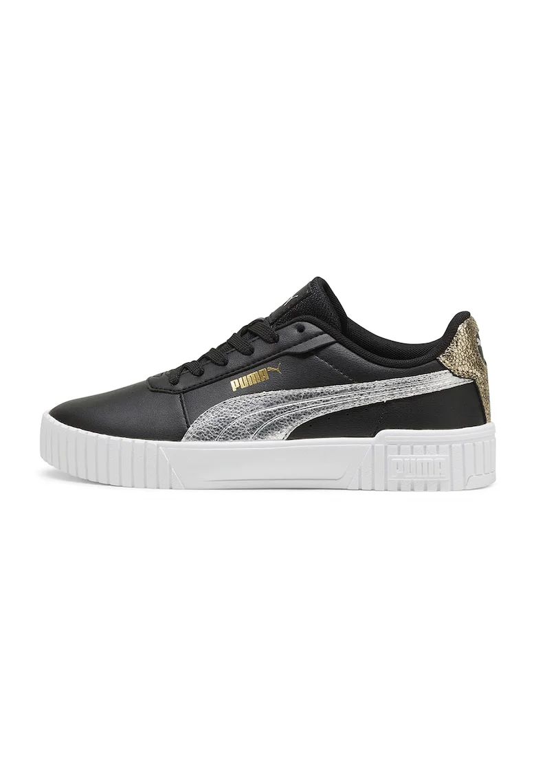 Pantofi sport cu insertii de piele Carina 2.0, Negru/Argintiu