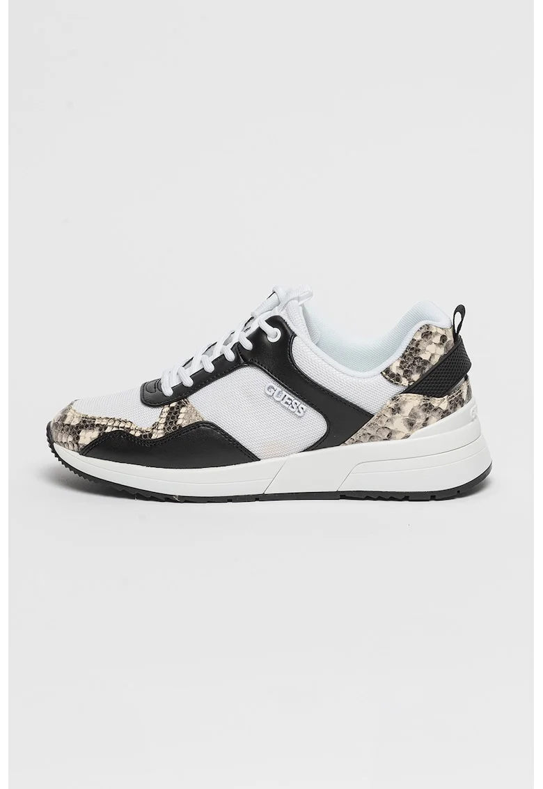 Pantofi sport cu detalii de piele, Alb/Negru