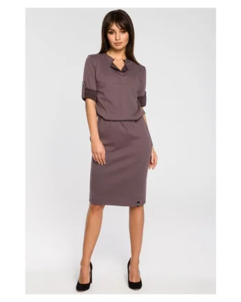 Rochie cu guler inalt si decolteu plisat,