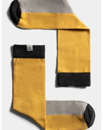 Sosete unisex lungi cu model colorblock, Negru/Galben/Grej