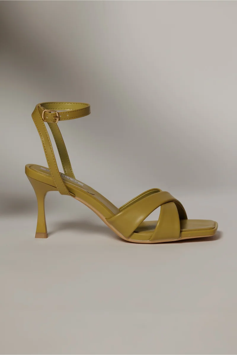 Sandale elegante galben mustar din piele ecologica cu barete in forma de x