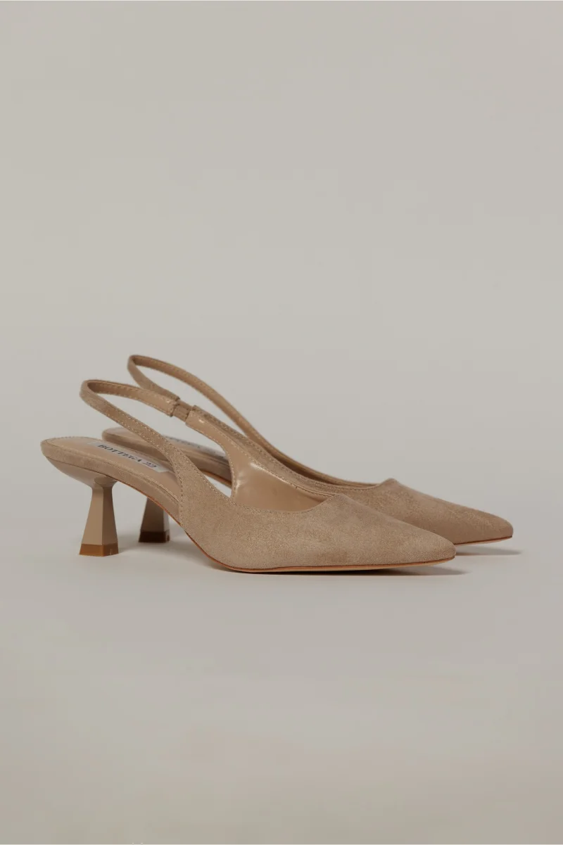 Pantofi bej eleganti din piele intoarsa ecologica
