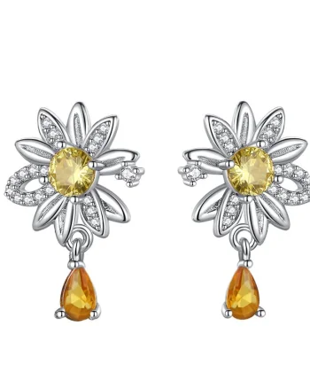 Cercei argint 925, JW589, model floare, placati cu rodiu