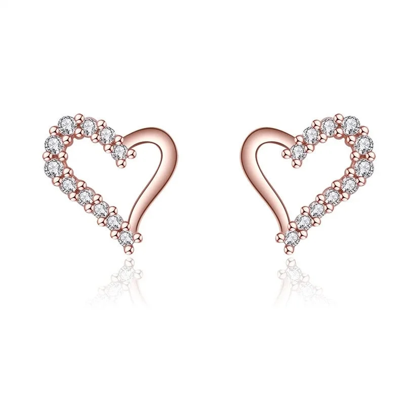 Cercei argint 925, JW900, model inima, placati cu aur roz