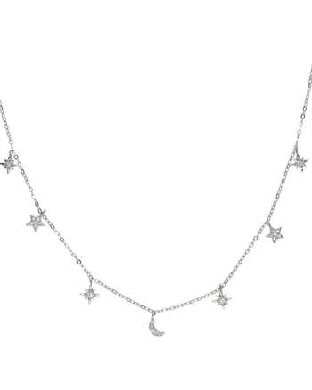 Lantisor argint 925, JW1133, model stelute si semiluna, placat cu rodiu
