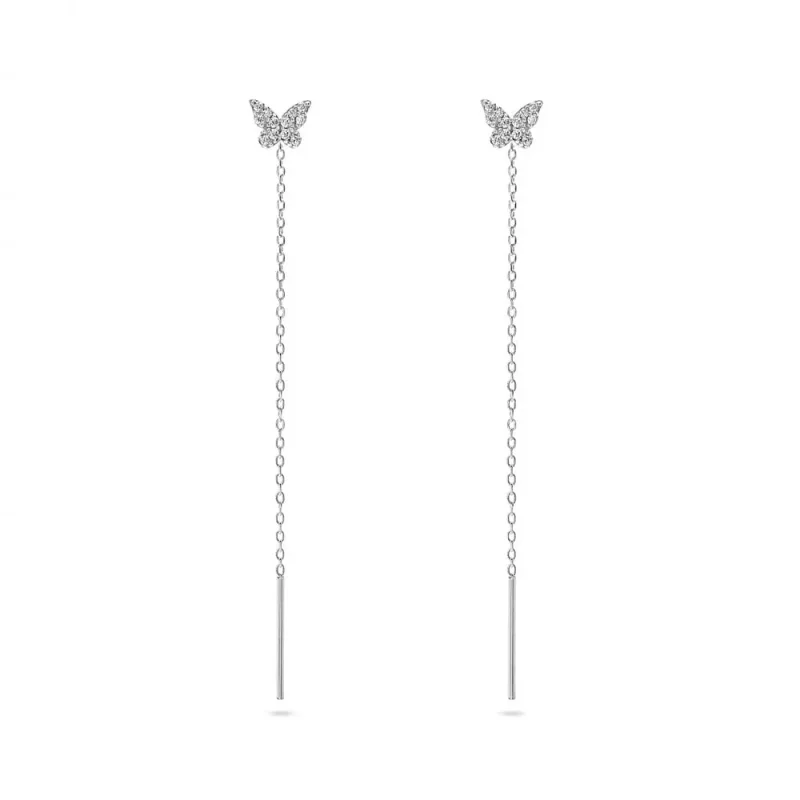 Cercei lungi argint 925, JW967, model fluture, placati cu rodiu
