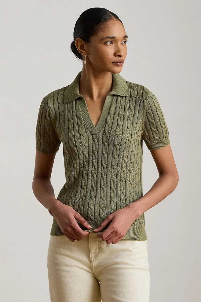 Lauren Ralph Lauren pulover cu mânecă scurtă pentru femei, cu vâscoză