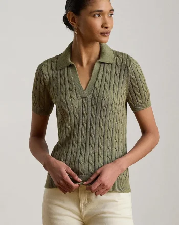 Lauren Ralph Lauren pulover cu mânecă scurtă pentru femei, cu vâscoză