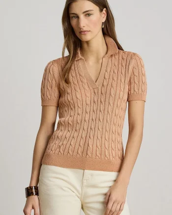 Lauren Ralph Lauren pulover cu mânecă scurtă pentru femei, cu vâscoză