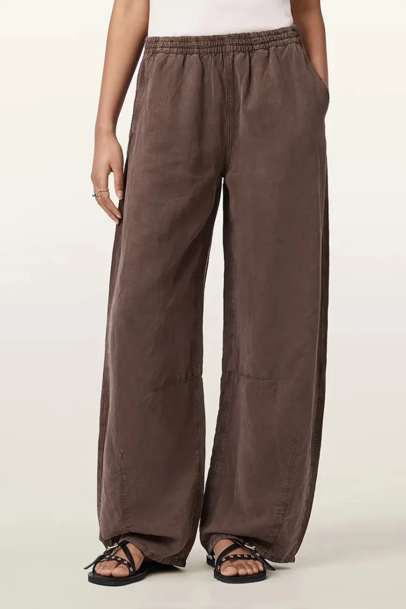 AllSaints pantaloni wide leg pentru femei, cu amestec de in JETT