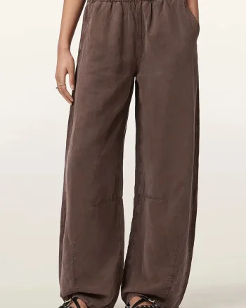 AllSaints pantaloni wide leg pentru femei, cu amestec de in JETT