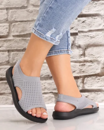 Sandale dama Fara toc Gri din Textil Estella