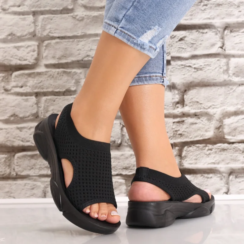 Sandale dama Fara toc Negre din Textil Saniela