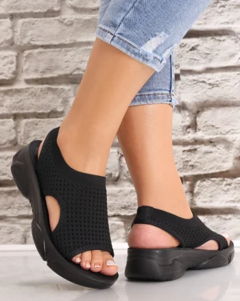Sandale dama Fara toc Negre din Textil Saniela