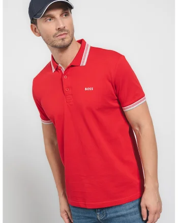 Tricou polo regular fit din bumbac pique cu margini contrastante Paddy, Rosu vermillion