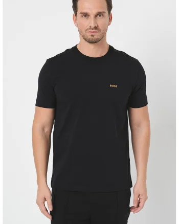 Tricou cu logo discret si decolteu la baza gatului, Negru