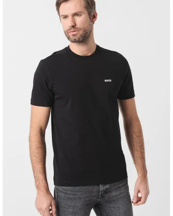 Tricou cu logo discret si decolteu la baza gatului, Alb/Negru