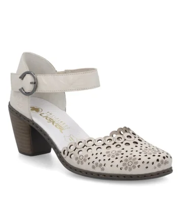 Pantofi decupati  bej din piele naturala cu perforatii dantelate RIK40902-60
