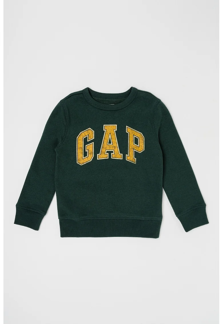 Bluza de trening din amestec de bumbac cu decolteu la baza gatului, Verde inchis/Maro deschis