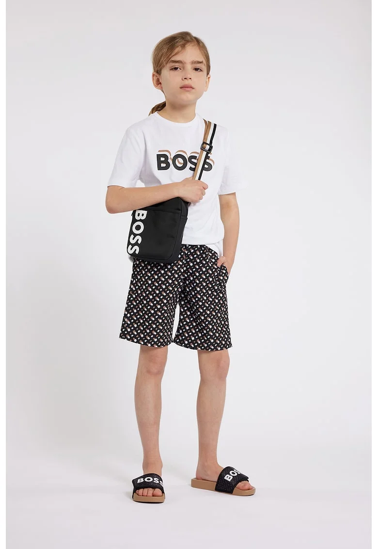 Pantaloni scurti de baie cu model, Alb/Negru/Maro nisip