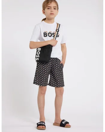Pantaloni scurti de baie cu model, Alb/Negru/Maro nisip