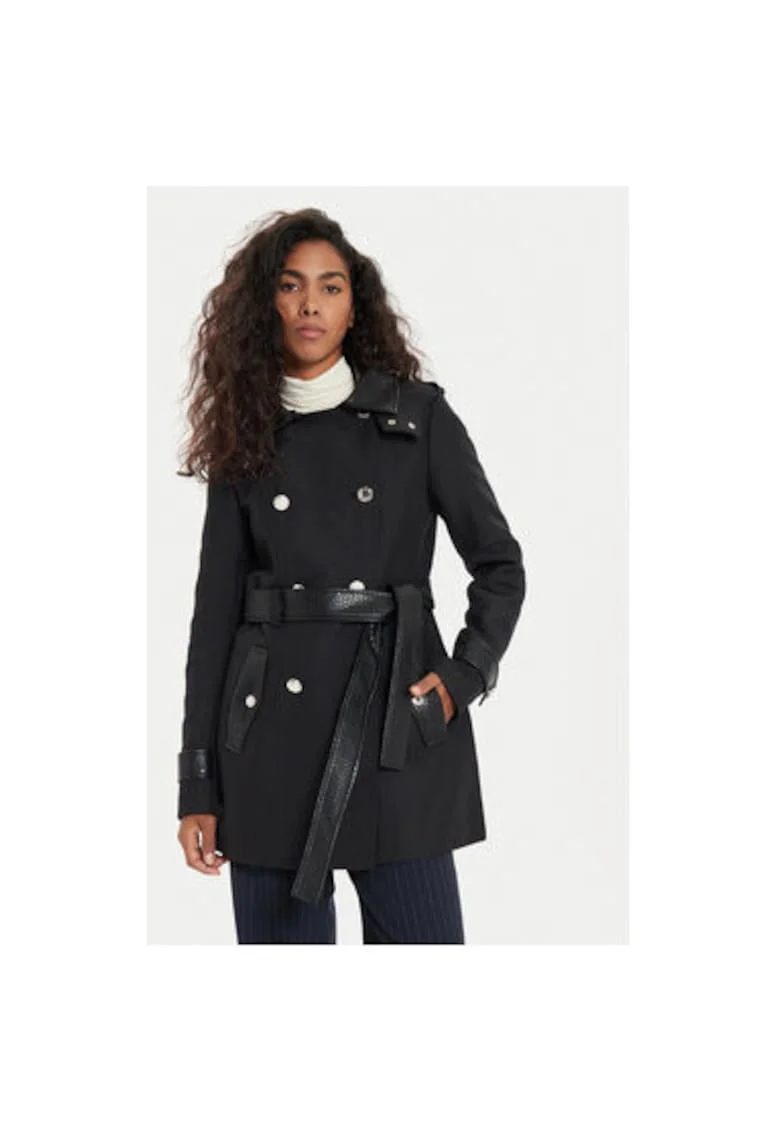 Trench dama,  304480034, Poliester/Bumbac, Negru, Negru