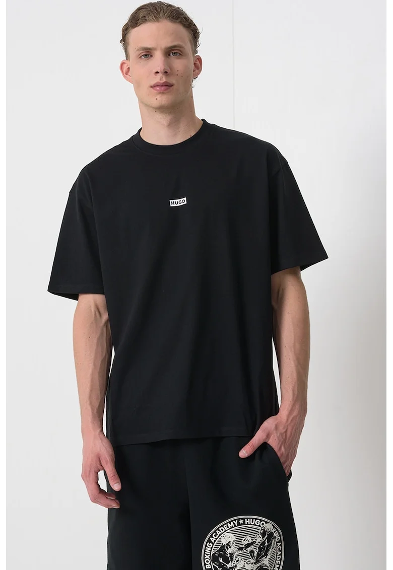 Tricou de bumbac cu logo Nalono, Negru/Alb optic