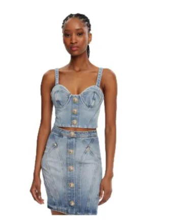Top dama DF1AA345DE53,  Bumbac/Elastan, Albastru