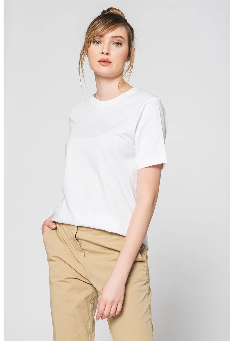 Tricou cu decolteu la baza gatului, din bumbac organic Ecosa, Alb