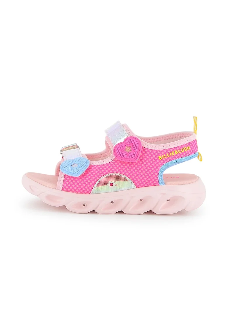 Sandale cu velcro si insertii de plasa, Fucsia