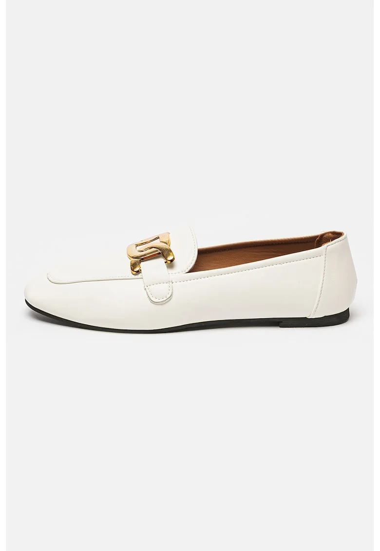 Pantofi loafer cu detaliu metalic, Alb/Crem