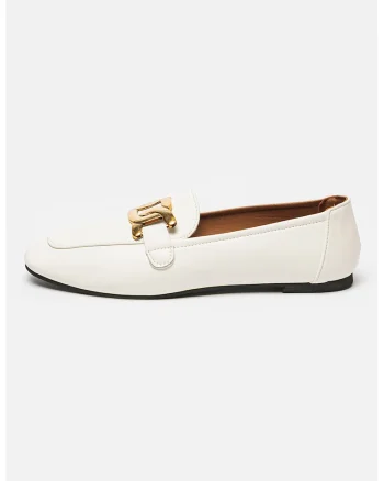 Pantofi loafer cu detaliu metalic, Alb/Crem
