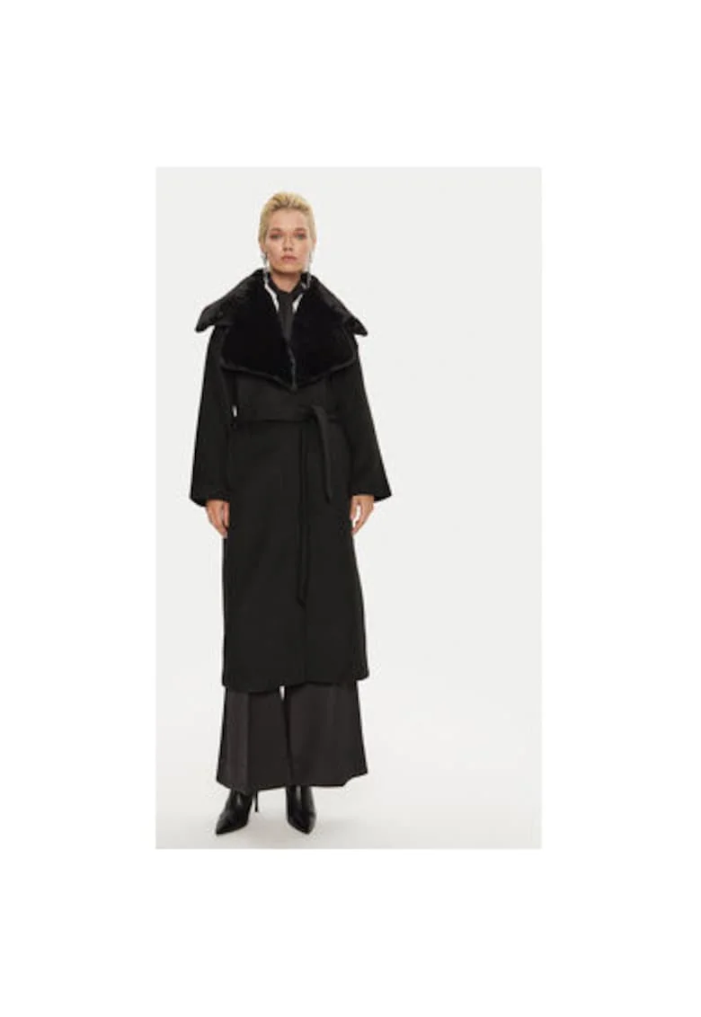 Palton dama,  304009983, Lana/Poliester reciclat, Negru, Negru