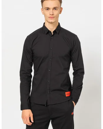 Camasa extra slim fit cu aplicatie logo Ero, Negru