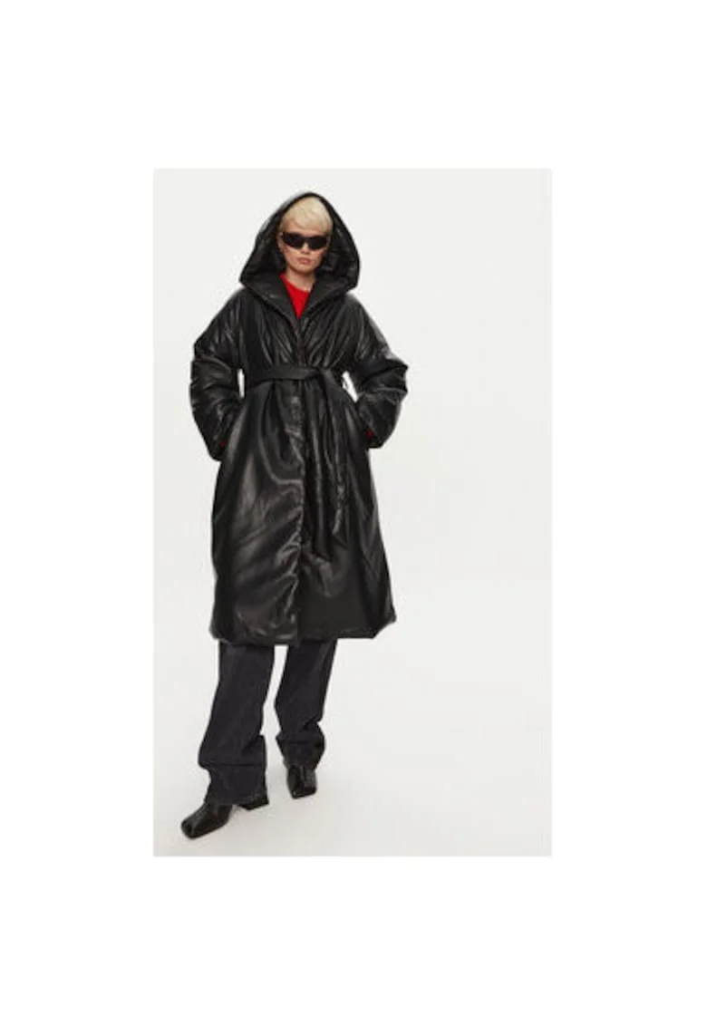 Palton dama,  304473180, Piele ecologica, Negru, Negru