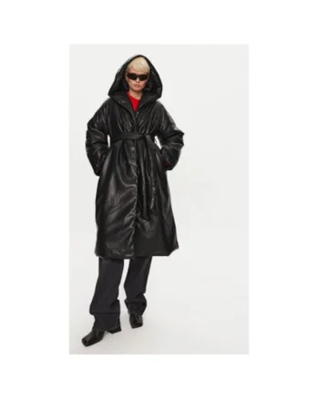Palton dama,  304473180, Piele ecologica, Negru, Negru