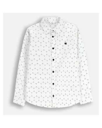 Camasa eleganta  broderie geometrica, alb, bumbac, pentru baieti