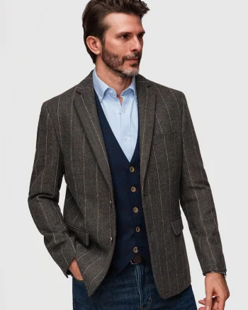 Sacou Barbati Elegant, Croiala Regular cu Lana, Stil Clasic, Gri inchis
