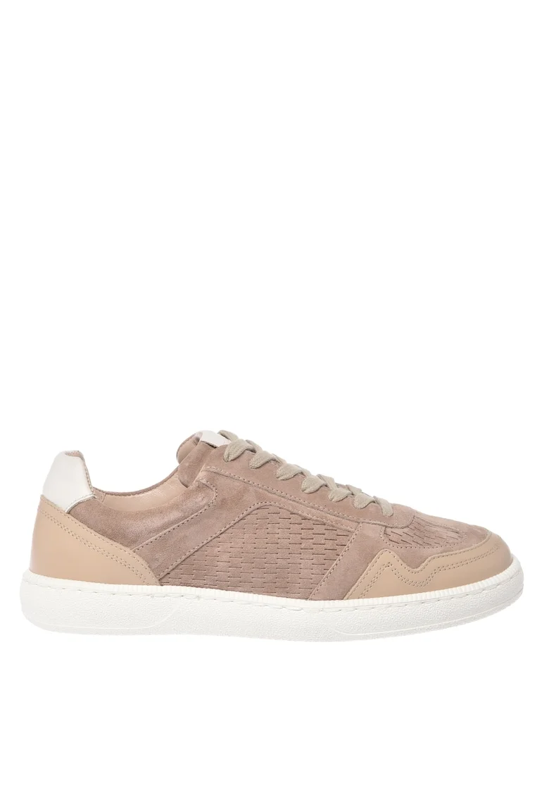 Pantofi sport din piele intoarsa cu garnituri din piele, Maro nisip/Crem