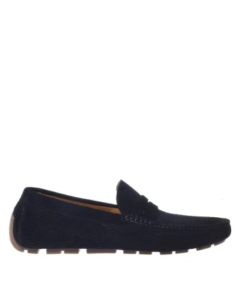 Pantofi loafer de piele intoarsa cu perforatii, Albastru