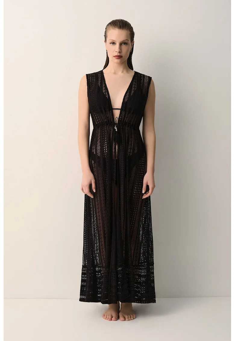 Rochie din dantela cu snururi laterale Adriana, Negru