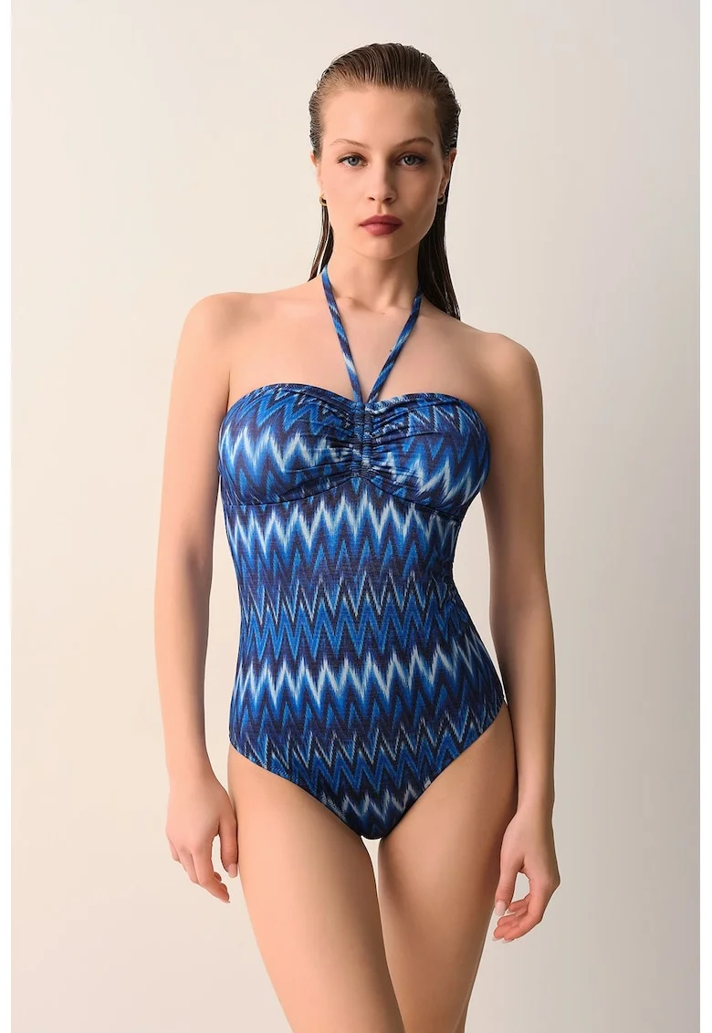 Costum de baie intreg cu model die-tye, Alb/Albastru ultramarin/Albastru royal