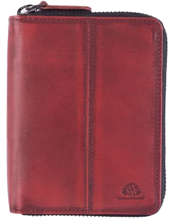 Portofel dama piele naturala 10 x, Destressed, wqdwqfwq, Rosu, 10 x 13 x 2.5 cm