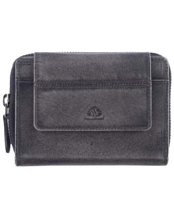 Portofel dama piele naturala 13.5 x 10.5 x 2.5, Destressed, Greenfwqdburry, Gri, 13.5 x 10.5 x 2.5 cm