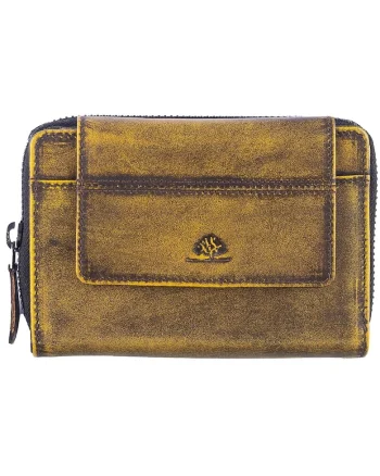 Portofel dama piele naturala 13.5 x 10.5 x 2.5, Destressed, Greenfwqdburry, Galben, 13.5 x 10.5 x 2.5 cm